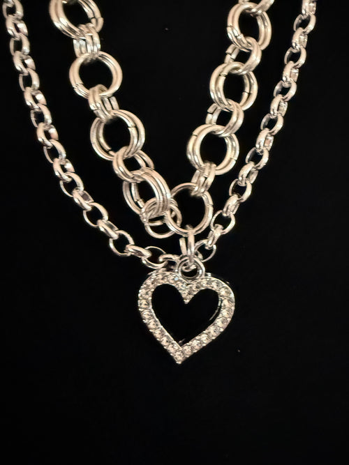 Chainmail stainless steel silver necklace with heart charm