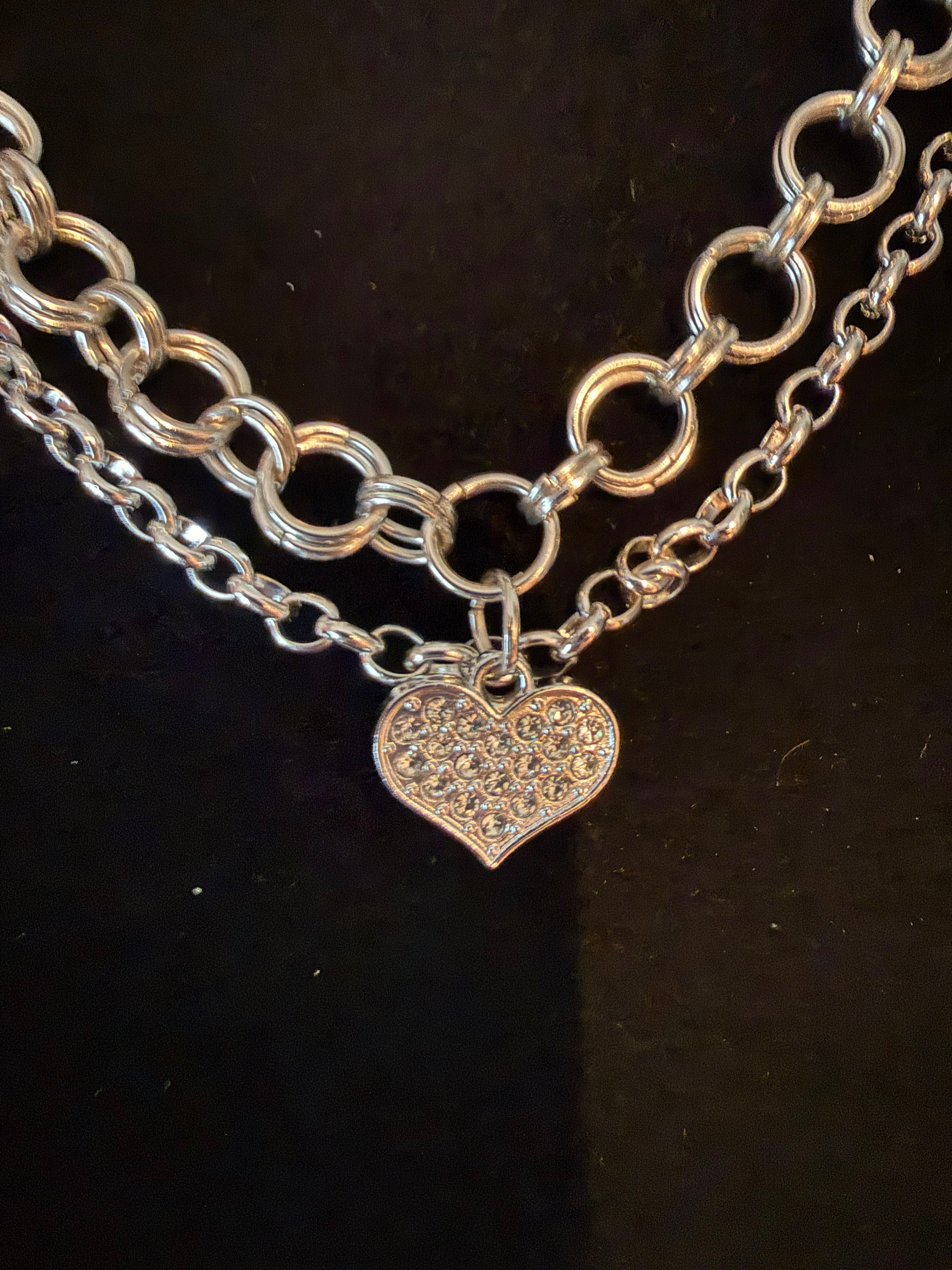 Chainmail stainless steel silver necklace with heart charm