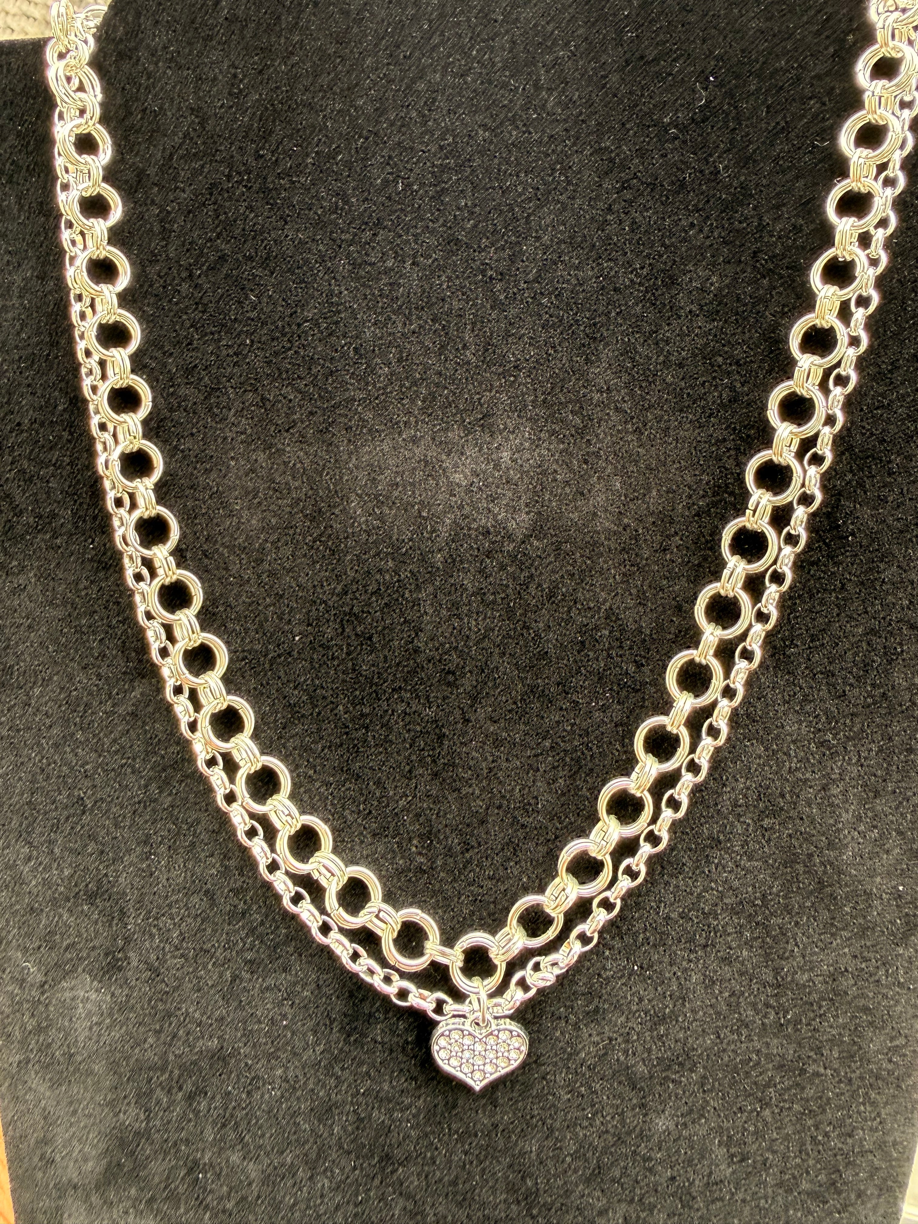 Chainmail stainless steel silver necklace with heart charm