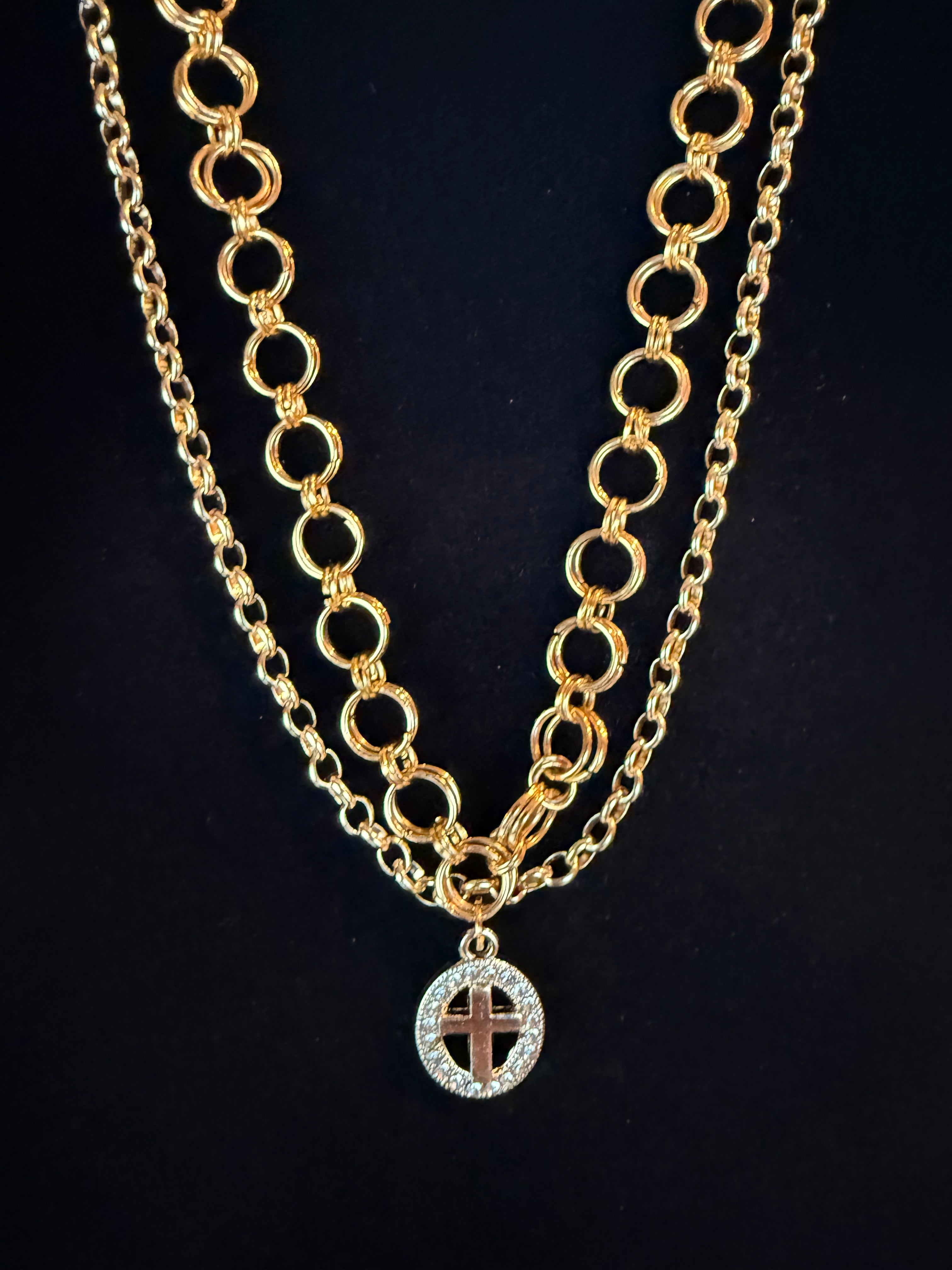 Gold chainmail stainless steel necklace with cross charm
