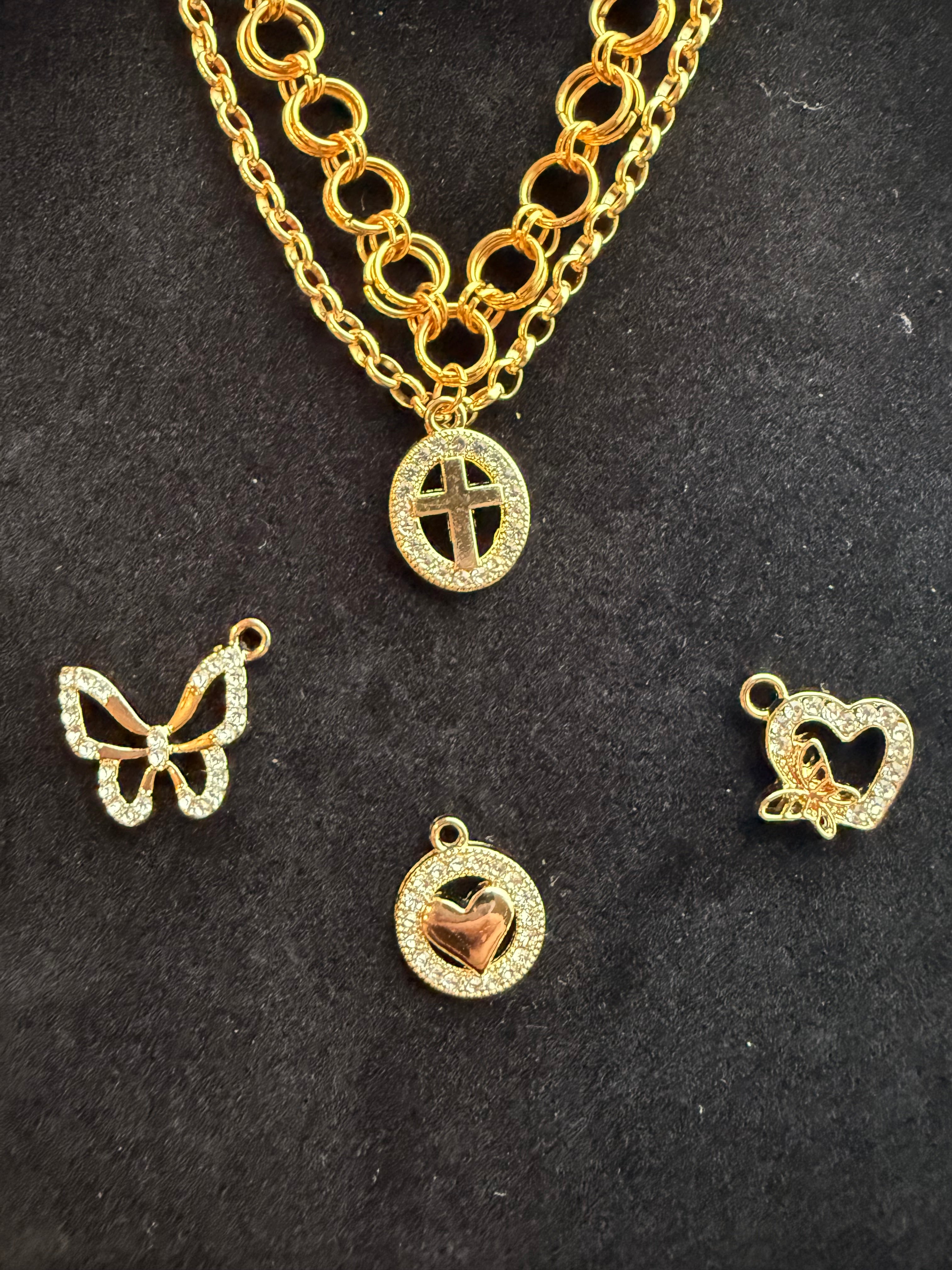Gold chainmail stainless steel necklace with cross charm