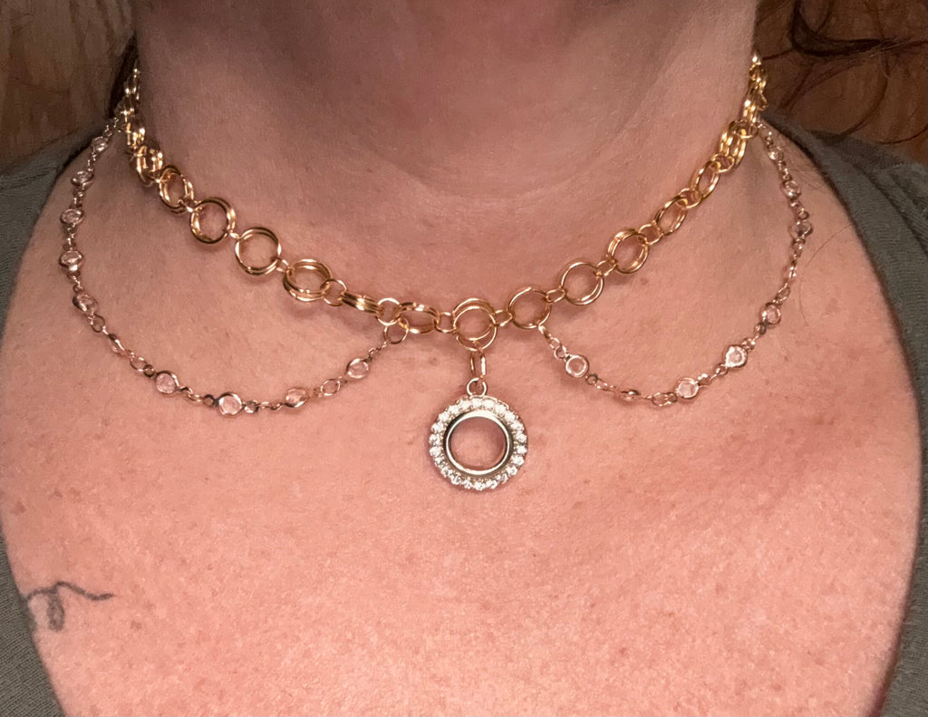 Gold Chainmail and gold clear crystal choker necklace good for Renaissance.