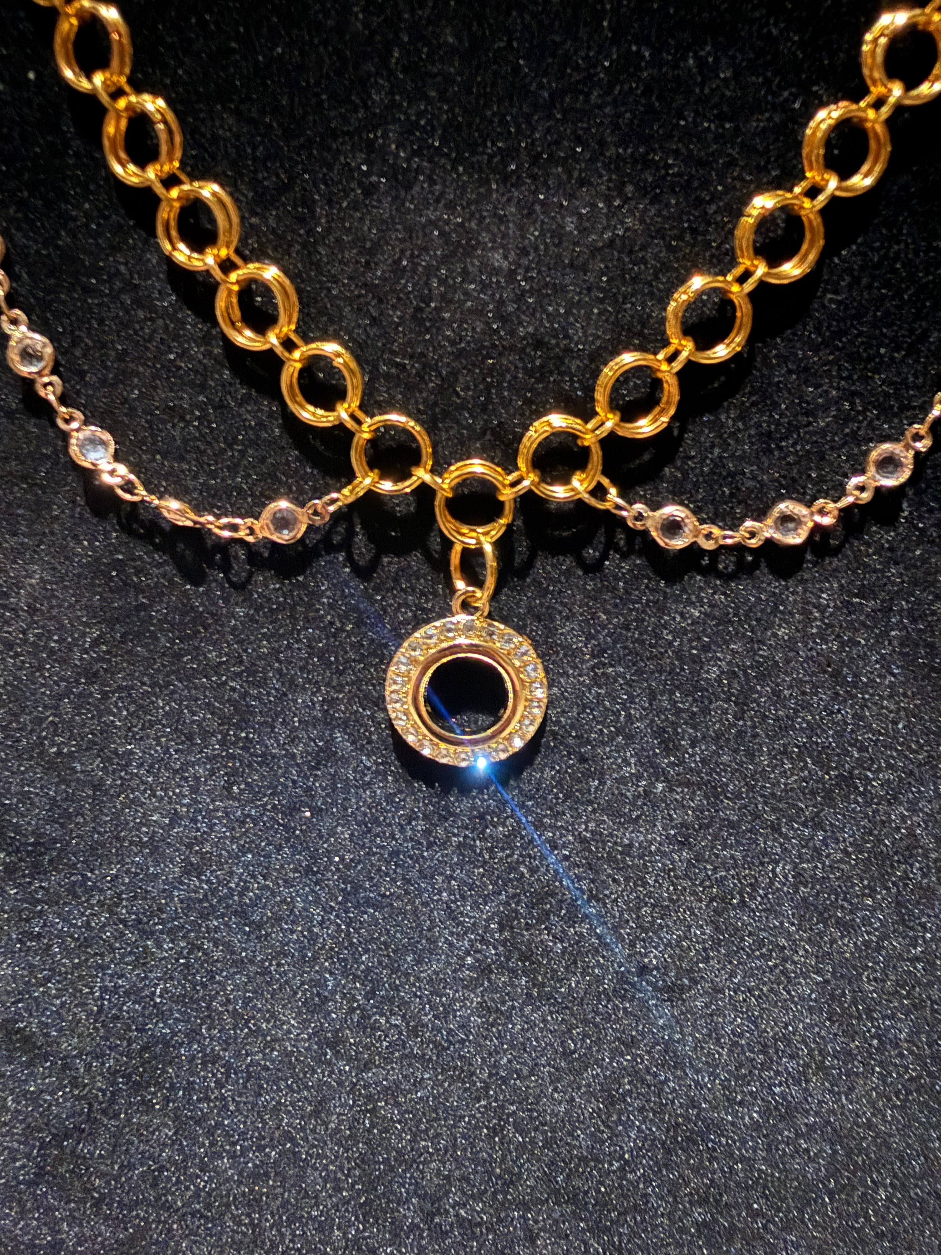 Gold Chainmail and gold clear crystal choker necklace good for Renaissance.