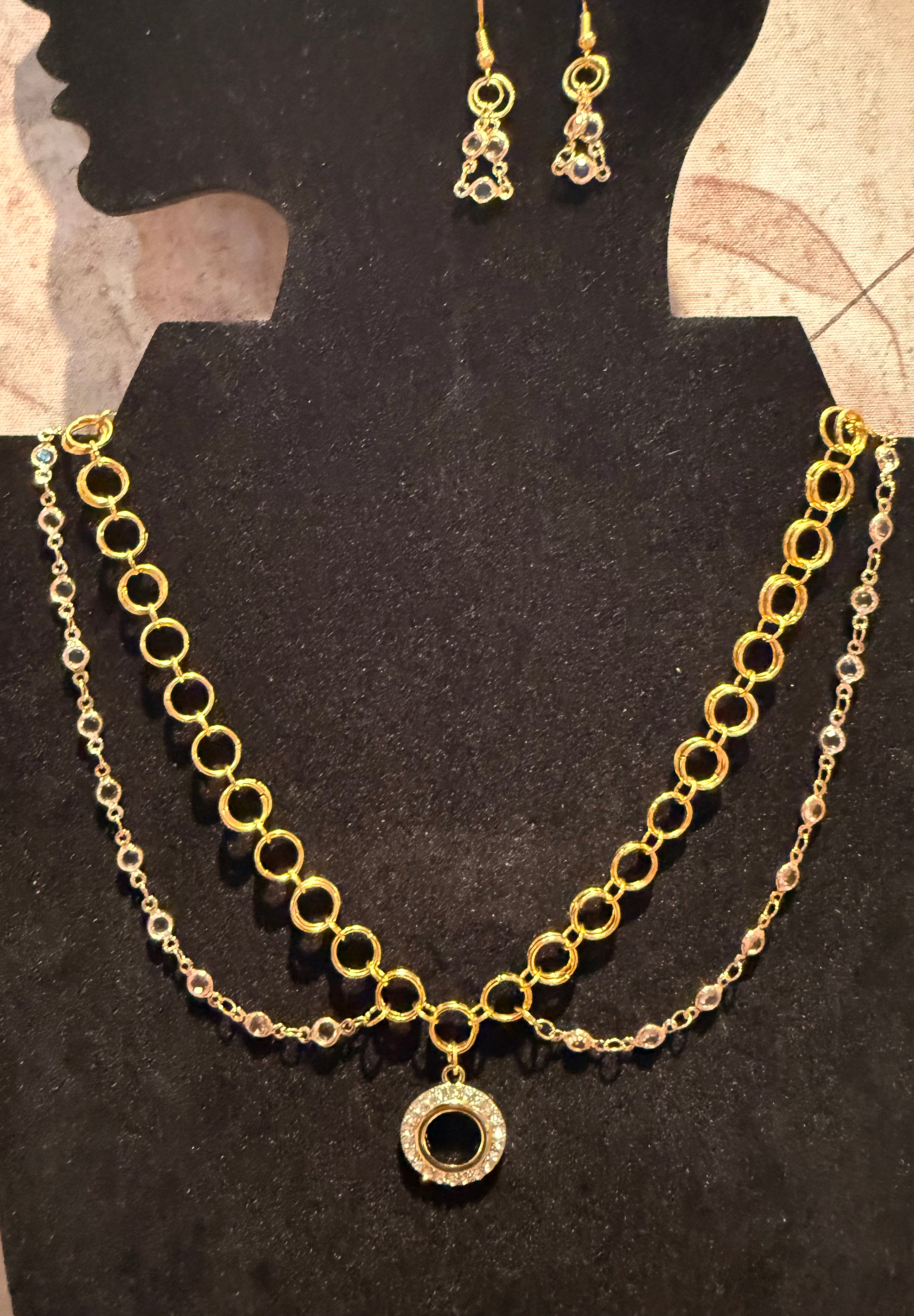 Gold Chainmail and gold clear crystal choker necklace good for Renaissance.